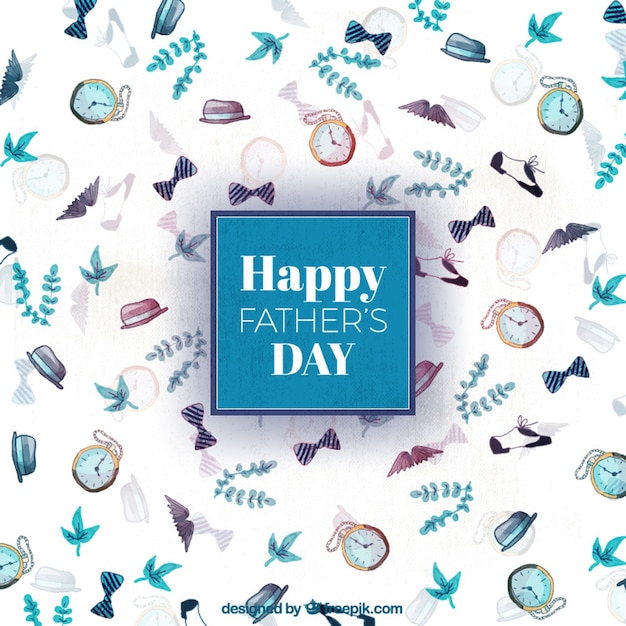 Watercolor father\'s day background with blue\
details