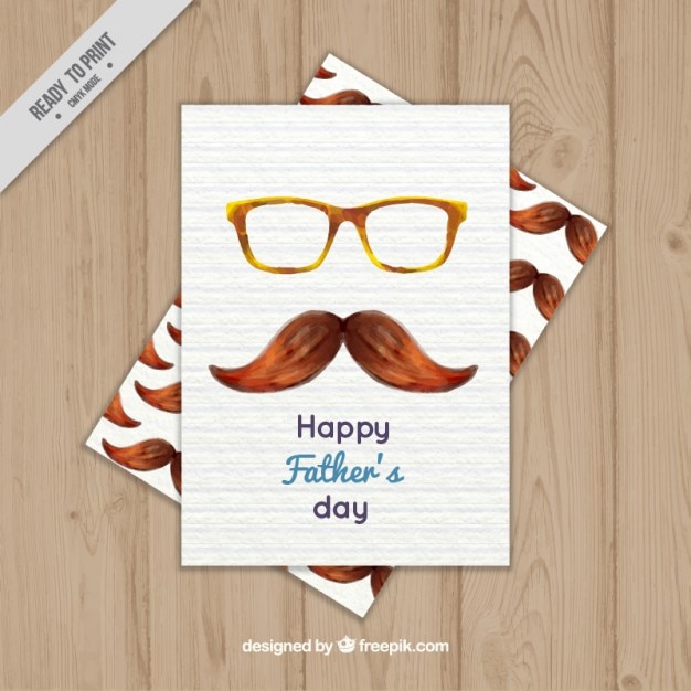 Watercolor father\'s day card with glasses and\
moustache