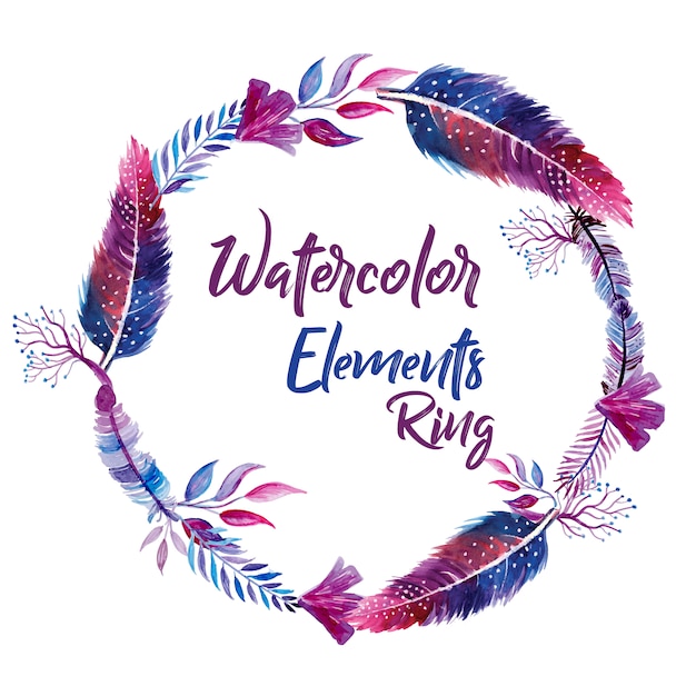 Download Watercolor feather wreath Vector | Premium Download