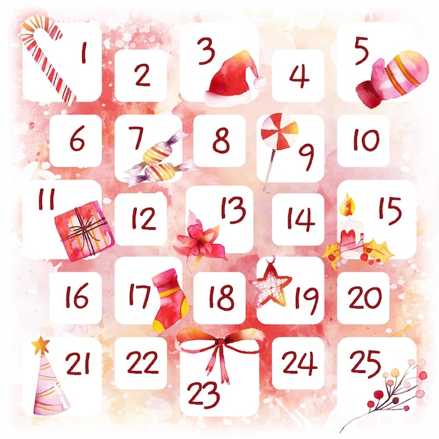Free Vector Watercolor festive advent calendar