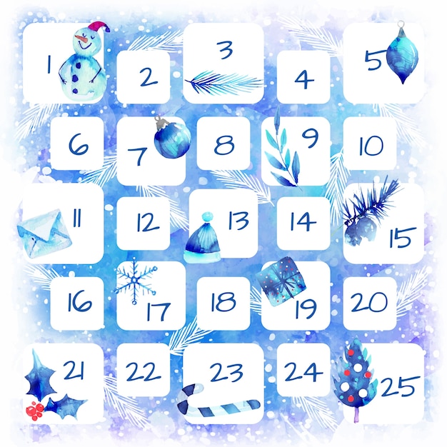 Watercolor festive advent calendar Vector Free Download
