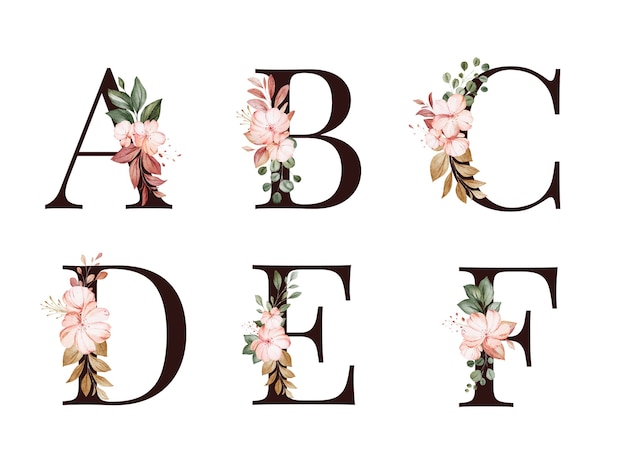 Premium Vector | Watercolor floral alphabet set of a, b, c, d, e, f ...