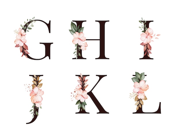 Premium Vector Watercolor Floral Alphabet Set Of G H I J K L With Red And Brown Flowers And Leaves