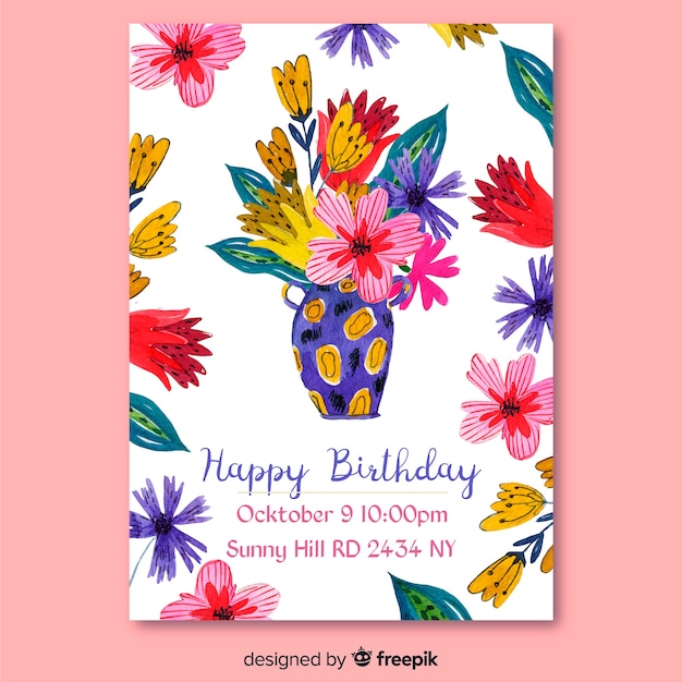Download Watercolor floral birthday invitation template Vector ...