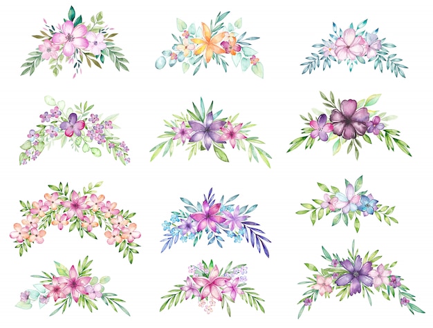 Download Premium Vector | Watercolor floral bouquet set