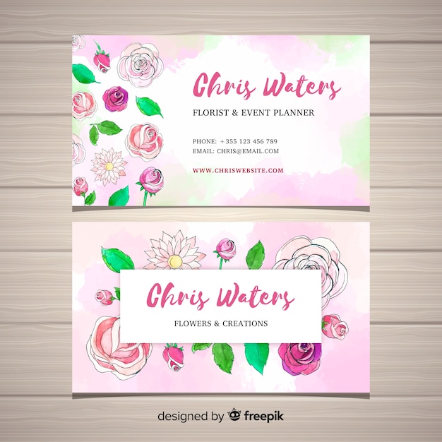 Watercolor floral business card template Vector | Free ...