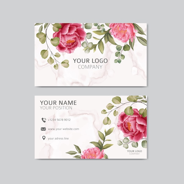 Watercolor floral on business card with abstract background Premium Vector