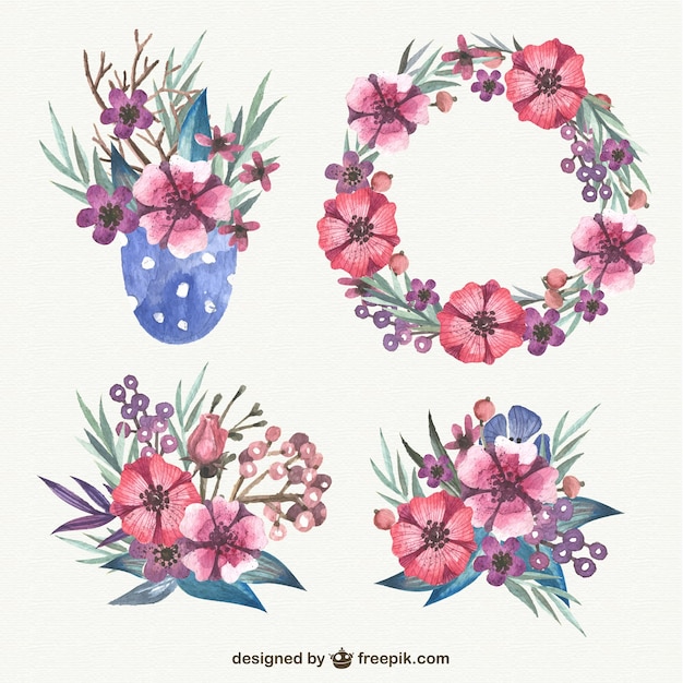 Download Watercolor floral elements pack | Free Vector