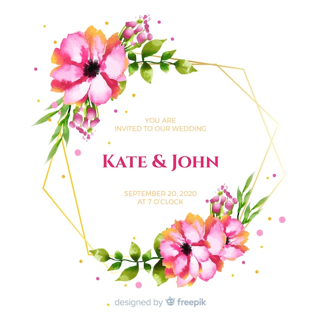 Free Vector | Watercolor floral frame wedding invitation