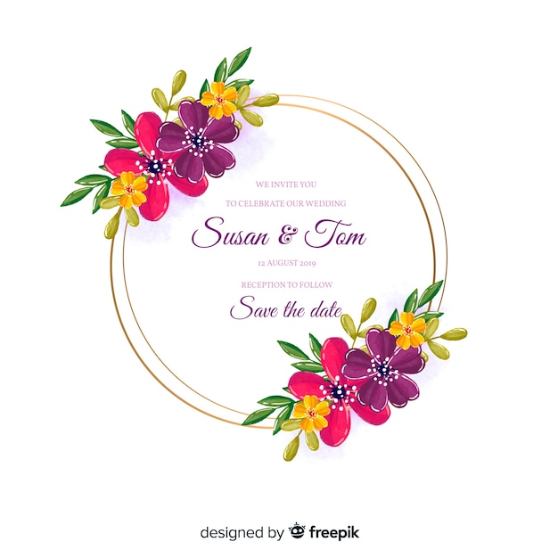 Download Watercolor floral frame wedding invitation Vector | Free Download