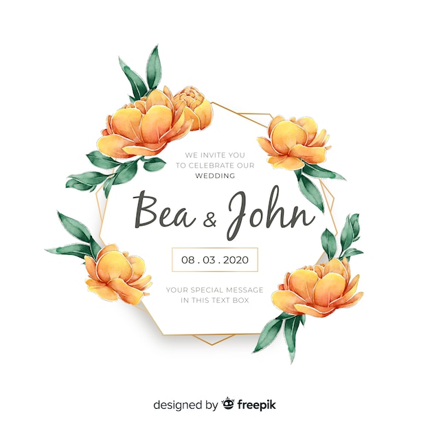 Watercolor floral frame wedding invitation Free Vector