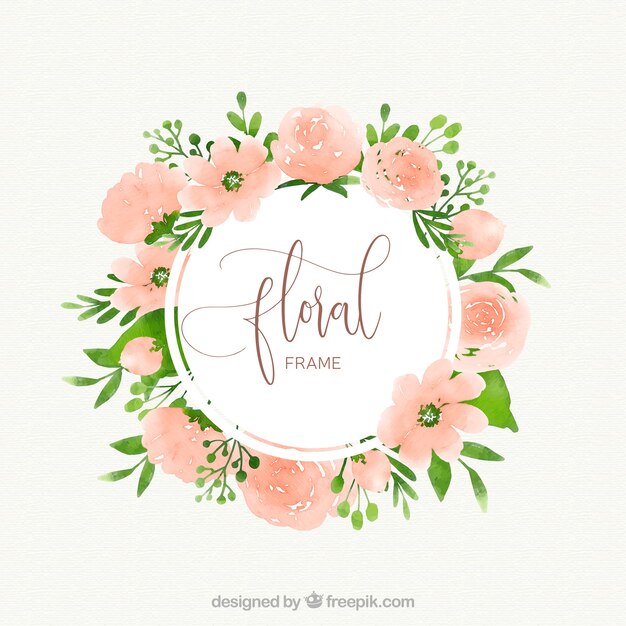 Free Vector | Watercolor floral frame with circular design