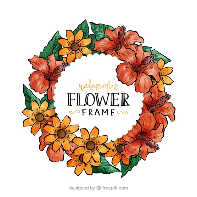 Free Vector Watercolor Floral Frame With Circular Design