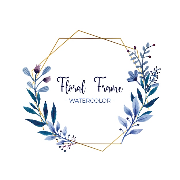 Download Watercolor floral frame with gold frame | Free Vector