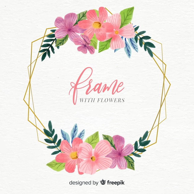 Download Free Vector | Watercolor floral frame with golden geometry