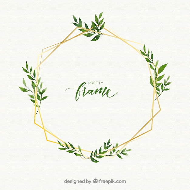 Download Watercolor floral frame with golden lineal style Vector | Free Download