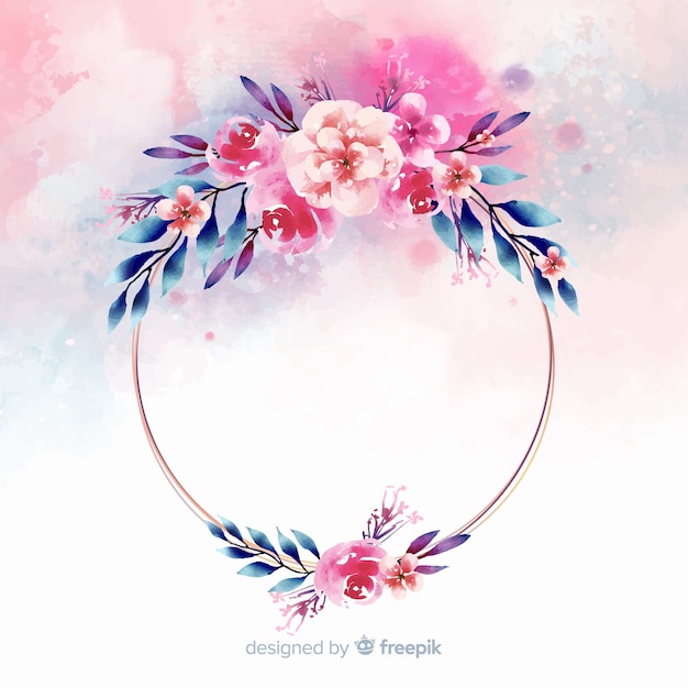 Download Watercolor floral geometric frame background Vector | Free ...