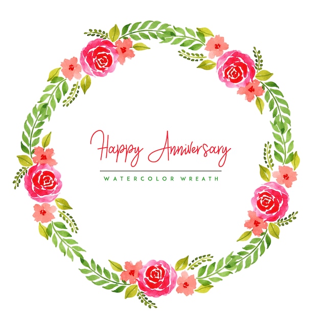 Premium Vector | Watercolor floral happy anniversary wreath background