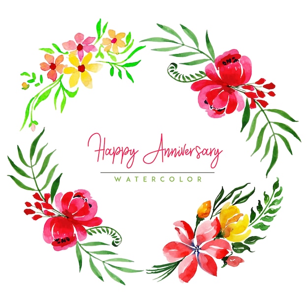 Premium Vector | Watercolor floral happy anniversary wreath