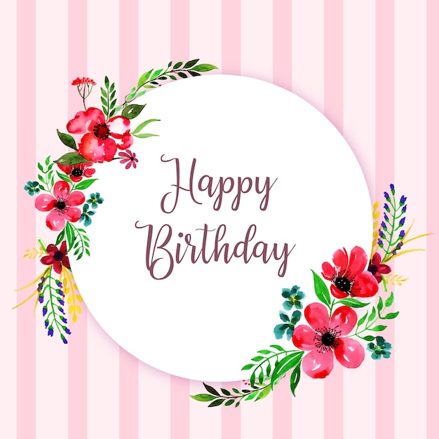 Watercolor floral happy birthday frame background | Premium Vector