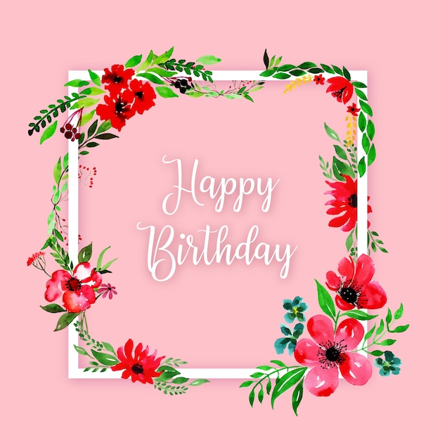 Premium Vector | Watercolor floral happy birthday frame background