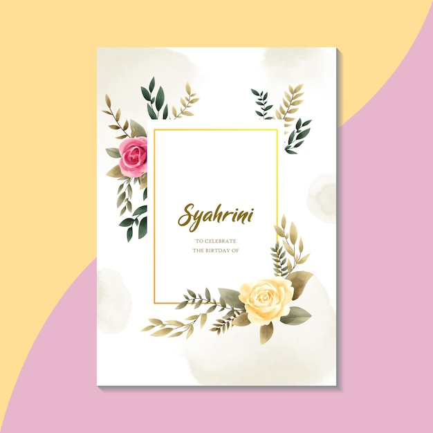 Download Watercolor floral invitation card template vintage style ...