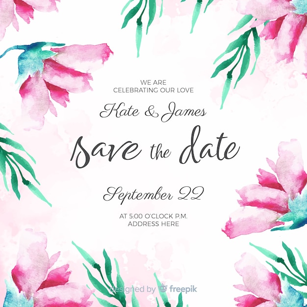 Watercolor Floral Save The Date Template Free Vector