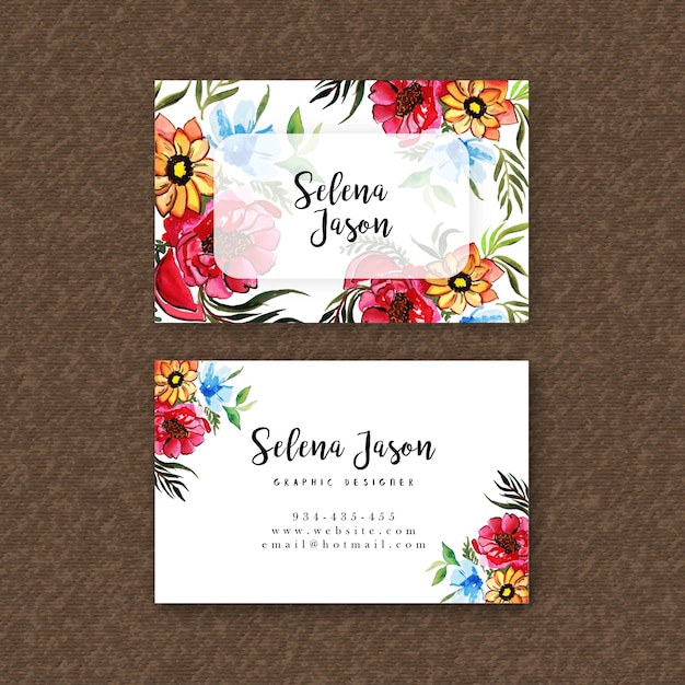 Premium Vector | Watercolor floral visiting card template