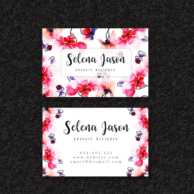 Premium Vector | Watercolor floral visiting card template