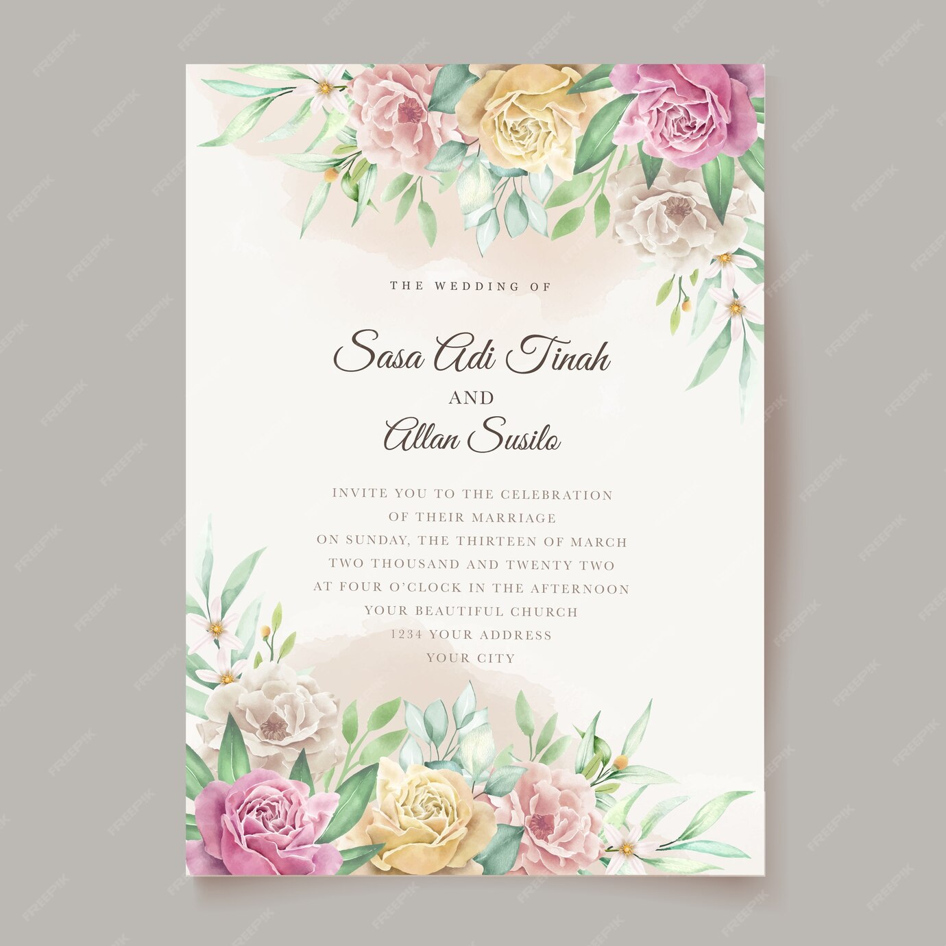 Free Vector | Watercolor floral wedding card