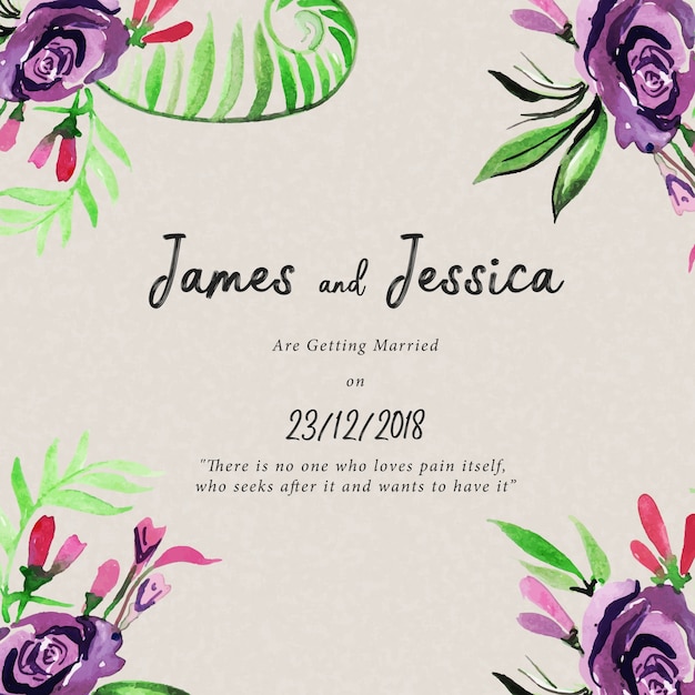 Download Watercolor floral wedding invitation card Vector | Free ...