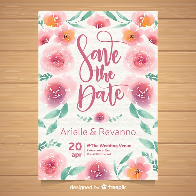 Free Vector Watercolor floral wedding invitation template