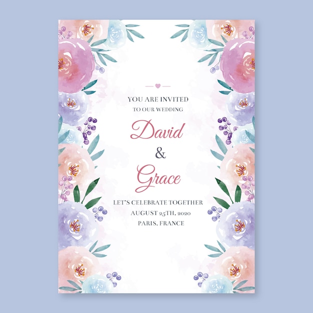 Premium Vector Watercolor Floral Wedding Invitation Template