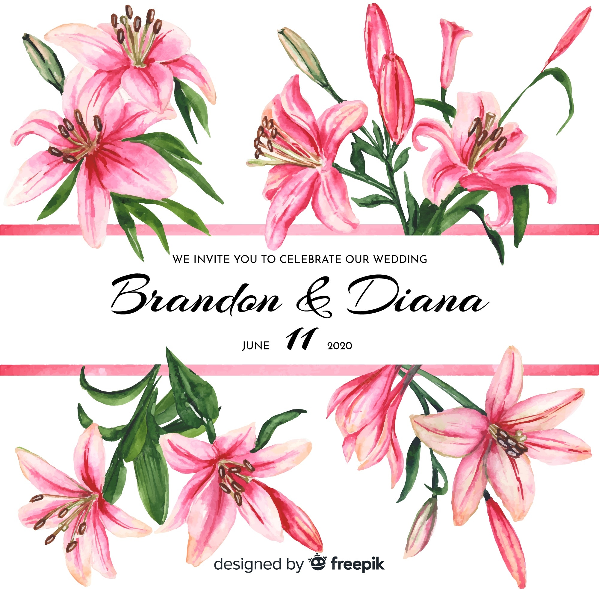 Free Vector | Watercolor floral wedding invitation template