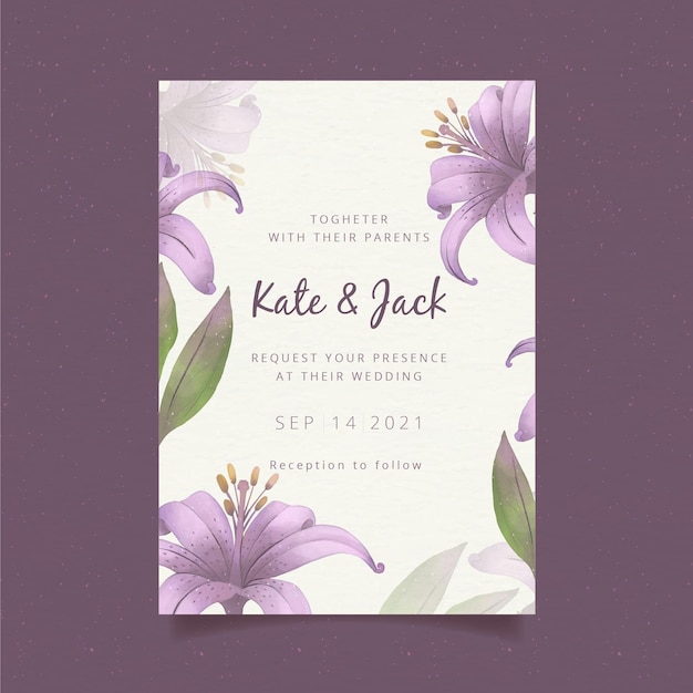 Watercolor floral wedding invitation template Free Vector
