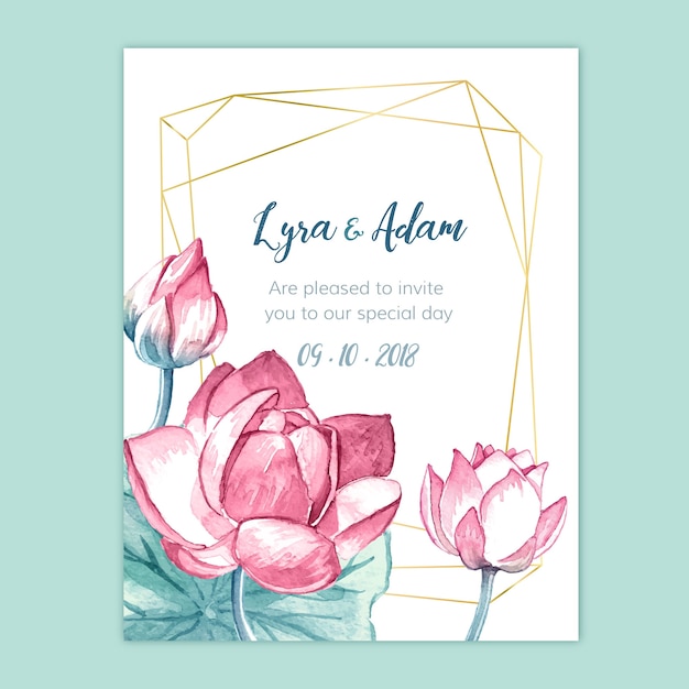 Watercolor floral wedding invitation with geometry