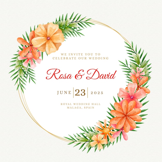 Watercolor floral wedding invitation Free Vector