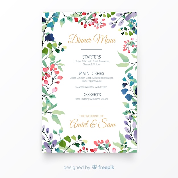 Printable Peony Wedding Menu Template Instant Download PDF #104 Elegant Watercolor Floral Wedding Menu Editable Menu DIY Template