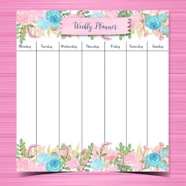 Premium Vector Watercolor Floral Weekly Planner With Gorgeous Flowers