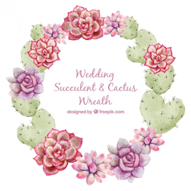 Download Premium Vector | Watercolor floral wreath with cactus for ...