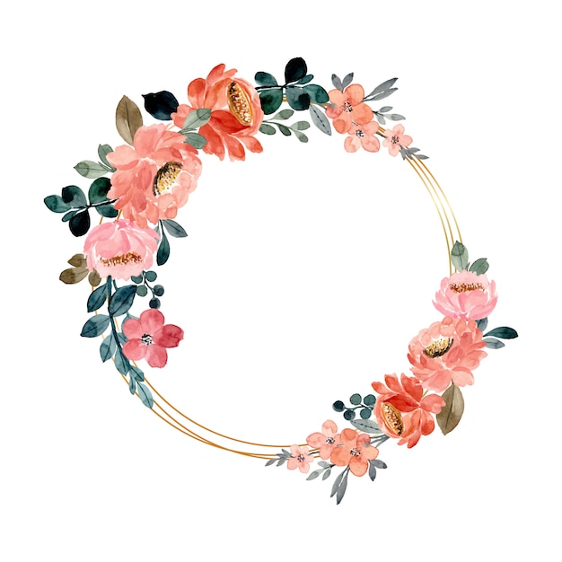 Download Premium Vector | Watercolor floral wreath with golden frame