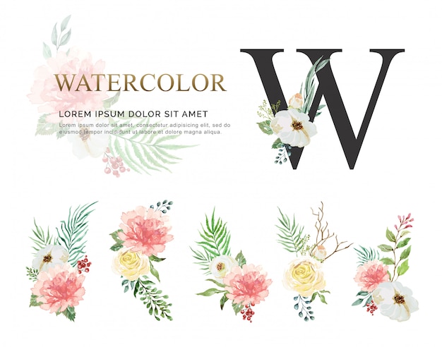 Watercolor flower bouquet set. | Premium Vector