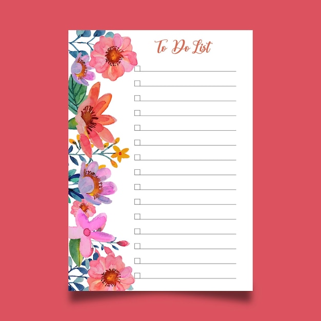 Premium Vector | Watercolor flower to do list template