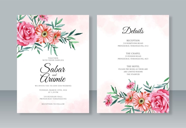 Premium Vector | Watercolor flower for wedding invitation template