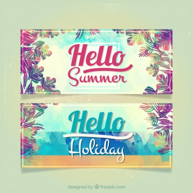Watercolor flowers summer banners