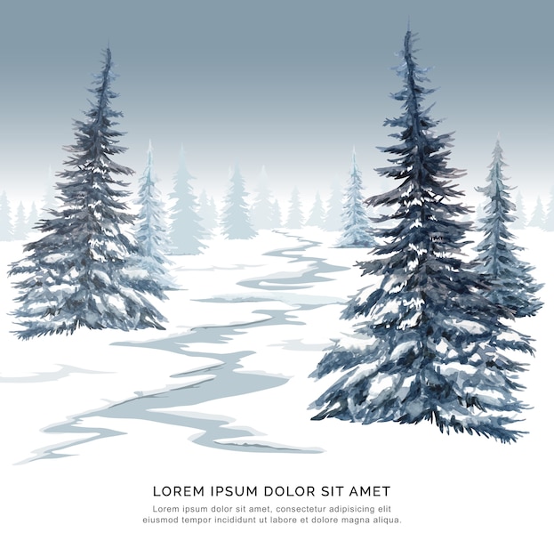 Premium Vector | Watercolor forest pine tree on winter.