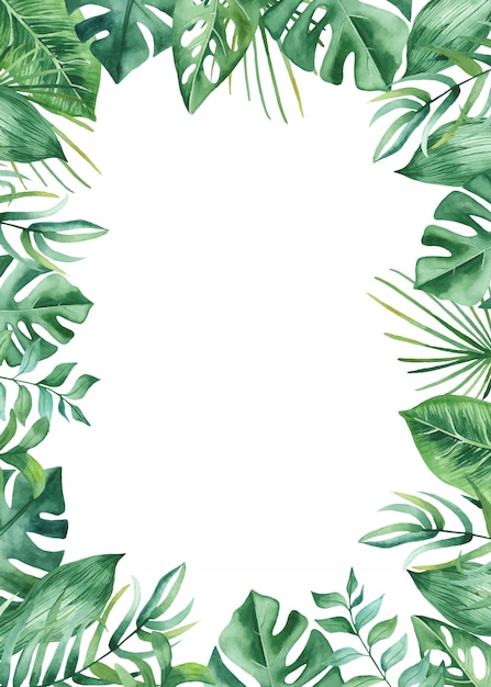 Premium Vector | Watercolor frame tropical leaves and flowers