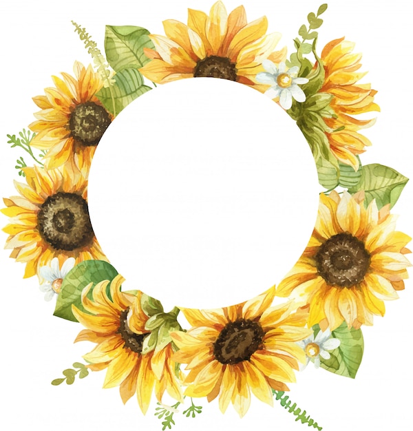 Premium Vector | Watercolor frame with sunflower hand painted illustration