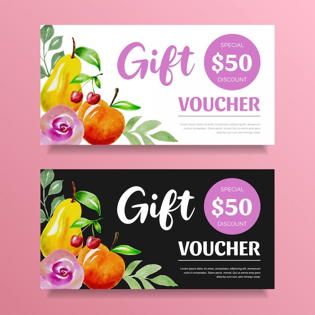  Watercolor fruit gift voucher card template design