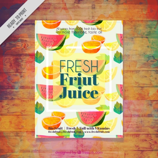 Watercolor fruits flyer of natural juice